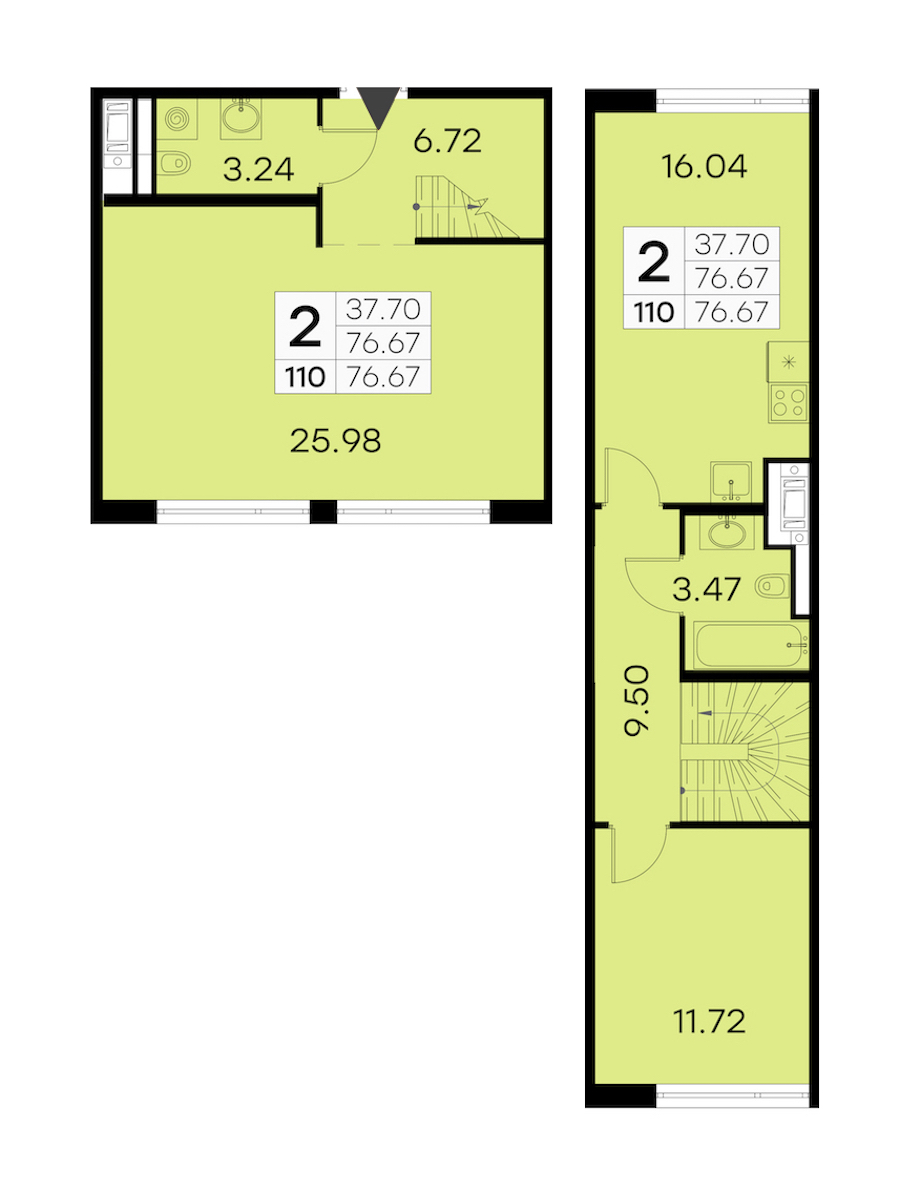 2-комнатная квартира 76.67 м², 6/8 эт., ЖК «GloraX Aura Vasileostrovsky»